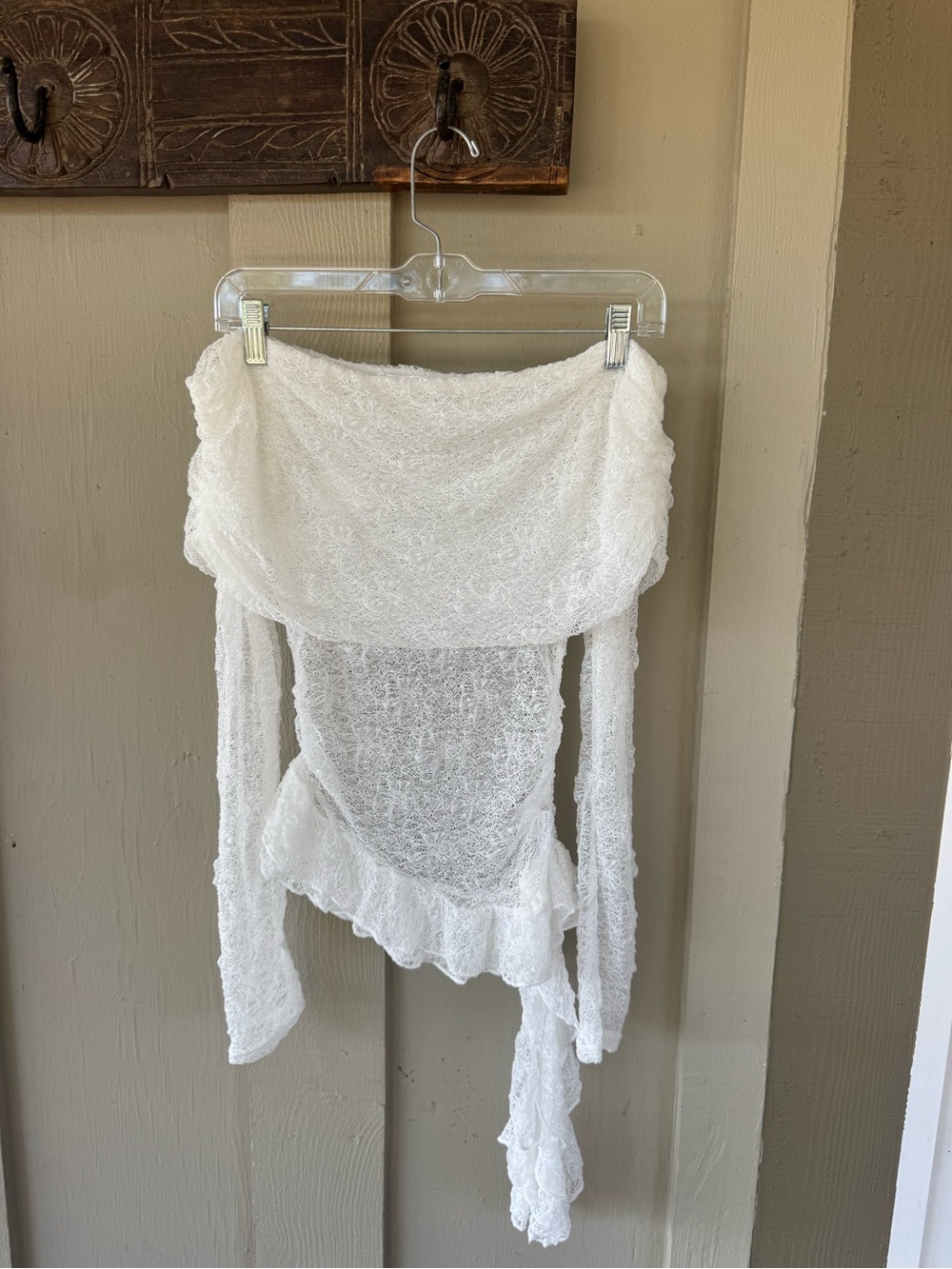 Abella White Lace Off-Shoulder Sheer Camisole